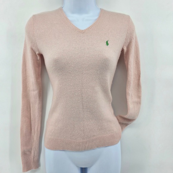 Ralph Lauren Sport Sweaters - Ralph Lauren Sport Small Pink V Neck Long Sleeve Sweater Wool Cashmere Blend